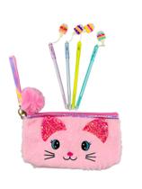 Estojo Gatinho Pelúcia Pompom Mundo Kawaii 4 Canetas Fofas Estojo Gatinho Pelúcia Pompom Mundo Kawaii 4 Canetas Fofas