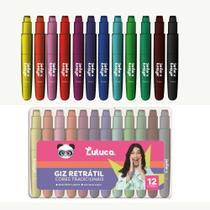 Estojo GIZ de Cera Luluca Retratil 12 Cores Jumbo Escolar - Skypaper