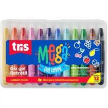 estojo Giz Retrátil Mega Gel Color 12 Cores com cheiro Tris desenho pinta crianças não suja a mão