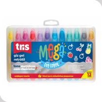 Estojo Giz Retrátil Mega Gel Color Metálico 12 Cores Tris Macio Cheiroso