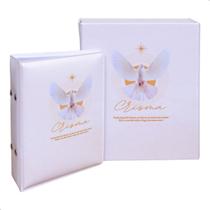Estojo Imantado com Álbum p/ 120 fotos 10x15 CRISMA BRANCO Igreja Católico Cristão Espírito Santo