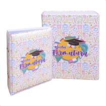 Estojo Imantado com Álbum p/ 120 fotos 10x15 FORMATURA BRANCO Bebê Infantil ABC Pré Escola