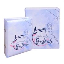 Estojo Imantado com Álbum p/ 120 fotos 10x15 GESTANTE AZUL Bebê Grávida Gestação