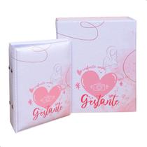 Estojo Imantado com Álbum p/ 120 fotos 10x15 GESTANTE ROSA Bebê Grávida Gestação