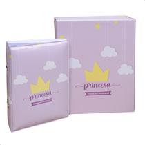 Estojo Imantado com Álbum p/ 120 fotos 10x15 PRINCESA COROA 1 ANINHO Rosa Bebê Infantil