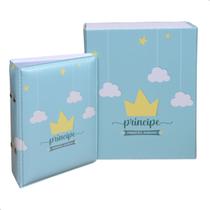 Estojo Imantado com Álbum p/ 120 fotos 10x15 PRINCÍPE COROA 1 ANINHO Bebê Infantil