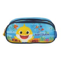 Estojo Infantil Baby Shark Duplo Azul Claro Luxcel Estojo Infantil Baby Shark Duplo Azul Claro Luxcel
