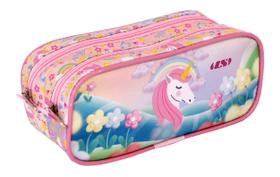 Estojo Infantil Duplo Unicórnio Rosa - EE1252