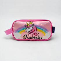 Estojo Infantil Escolar Duplo Reforçado Premium Menina Feminino Unicórnio Princesa Cristal Juvenil Grande