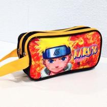 Estojo Infantil Escolar Naruto Uzumaki Anime 2 Zíperes Compartimento Duplo Menino
