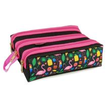 Estojo Infantil Escolar Triplo Organizador 3 Divisórias Desenho Colorido Bolsinha de Lápis