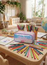 Estojo infantil Puket Triplo Paetê Gata Sereia Verde água Estojo infantil Puket Triplo Paetê Gata Sereia Verde água