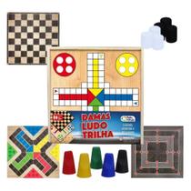 Estojo Jogo de Damas Ludo e Trilha Madeira Pais & Filhos Estojo Jogo de Damas Ludo e Trilha Madeira Pais & Filhos