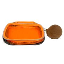 Estojo Jumbo Transparente Laranja Com Chaveiro Fizz