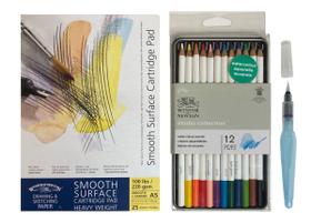 Estojo Lápis Aquarelável + Bloco + Pincel Reservatório Médio Estojo Lápis Aquarelável + Bloco + Pincel Reservatório Médio