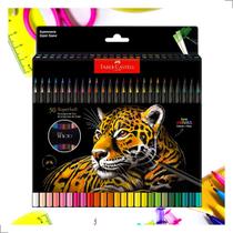 Estojo Lapis de Cor 50 Cores Faber Castell para Artes Desenho Escolar Pintar Folhas Escuras