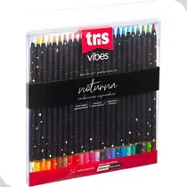 Estojo Lápis de Cor Tris Vibes Noturna 24 Cores Escolar Macio Neon