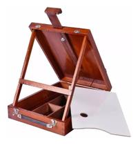 Estojo Maleta Cavalete Para Pintura Mogno Pratico Lindo