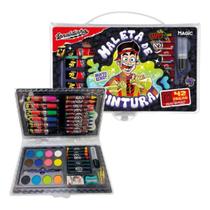 Estojo Maleta De Pintura Infantil Kit Color 42 Peças Enaldinho Canetinha Giz de Cera Aquarela Presente