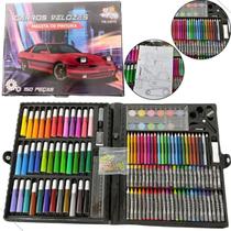 Estojo Maleta Escolar de Pintura Infantil com 150 Peças Personagem Carros Velozes