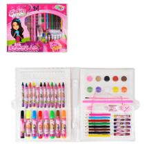 Estojo / maleta escolar glam girls com lapis de cor + giz de cera e acessorios 51 pecas - WELLMIX