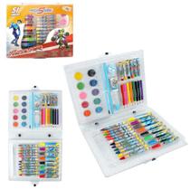 Estojo / maleta escolar hero squad com lapis de cor + giz de cera e acessorios 51 pecas - WELLMIX Estojo / maleta escolar hero squad com lapis de cor + giz de cera e acessorios 51 pecas - WELLMIX