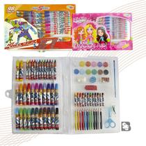 Estojo Maleta Kit Escolar Para Colorir Pintar Desenho Pintura Infantil Canetinhas Giz Lápis Cores