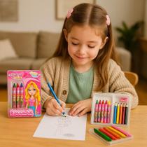 Estojo Maleta Pintura Colorir Desenho Infantil Material Escolar Caderno Caneta Giz Barbie Princesa