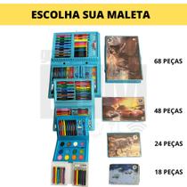 Estojo Maleta Pintura Infantil Lápis Cores Giz Canetinhas e Diversos Tamanhos Desenhos Para Colorir