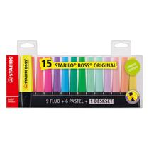 Estojo Marca Texto Boss 9 Cores Neon + 6 Cores Pastéis + 1 Deskset - Stabilo