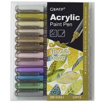 Estojo Marcador Artístico Acrylic Paint Brush 12 Cores Molin Metalizado