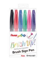 Estojo MarcadorPentel Brush Sign Pen 6 cores Lettering Trad