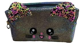 Estojo Necessaire Com Glitter Gatinho / Lápis / Maquiagem