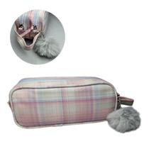 Estojo Necessaire Duplo Xadrez Pompom Escolar Maquiagem Fofo Colorido Lápis Caneta Aula Material Cor:Rosa Claro Estojo Necessaire Duplo Xadrez Pompom Escolar Maquiagem Fofo Colorido Lápis Caneta Aula Material Cor:Rosa Claro