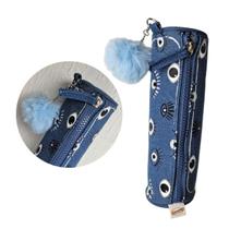 Estojo Necessaire Jeans Azul com Pompom Escolar Volta as Aulas Organizador Fofo Temático Lápis Modelo:Olhos Estojo Necessaire Jeans Azul com Pompom Escolar Volta as Aulas Organizador Fofo Temático Lápis Modelo:Olhos