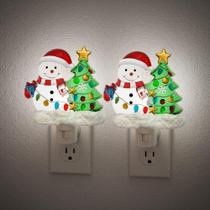 Estojo Night Light para árvore de Natal e boneco de neve, pacote com 2