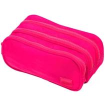Estojo Nylon 3 Ziperes Grande Escolar Resistente Pink Brw