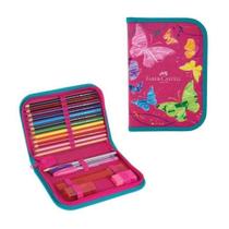 Estojo Nylon Borboleta Rosa Faber Castell - Faber-Castell Estojo Nylon Borboleta Rosa Faber Castell - Faber-Castell