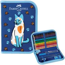 Estojo Nylon Zíper Pets Gato 18 Peças - Faber Castell