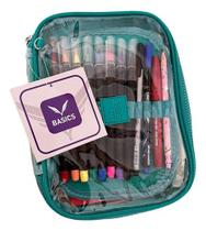 Estojo Organizador Box Transparente Pvc Grande Escolar Verde