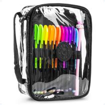 Estojo Organizador Escola Transparente Grande Com Divisórias