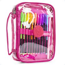 Estojo Organizador Escola Transparente Grande Com Divisórias