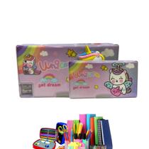 Estojo Organizador Escolar Dupla Abertura, Unicórnio 3D