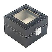 Estojo Para 2 Relógios Com Vidro Preto Com Interno Aveludado Gelo Caixa Maleta Porta Relógio