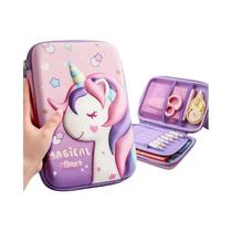 Estojo para Lápis Infantil 3D com Desenho de Unicórnio - EVA