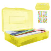 Estojo para lápis JIOMULIG de plástico amarelo empilhável com adesivos