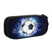 Estojo para lápis SNAPMADE com tema esportivo azul com padrão de bolas de futebol