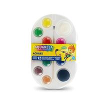 Estojo Pastilhas De Aquarela C/ 12 Cores + Pincel - Acrilex