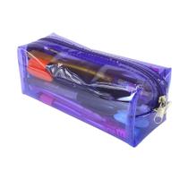 Estojo Penal Escolar Transparente Grande Neon Lilás Roxo