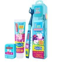 Estojo Peppa Escolar Prático Infantil 3 em 1 Fio Dental Escova e Gel Dental Rosa e Azul